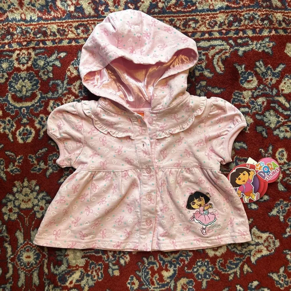 Deadstock NWT Y2K Nick Jr Dora The Explorer 2008 Hoodie Toddler 12 Month Pink